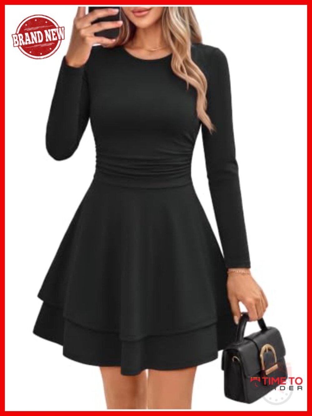 Womens Long Sleeve Mini Dress Ruffle Layered A Line Party with Pockets